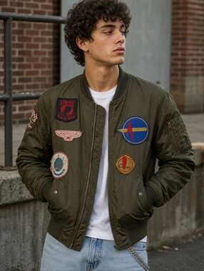 Uncle Ralph Bomber Jacket Patch Military Olive Green Size M